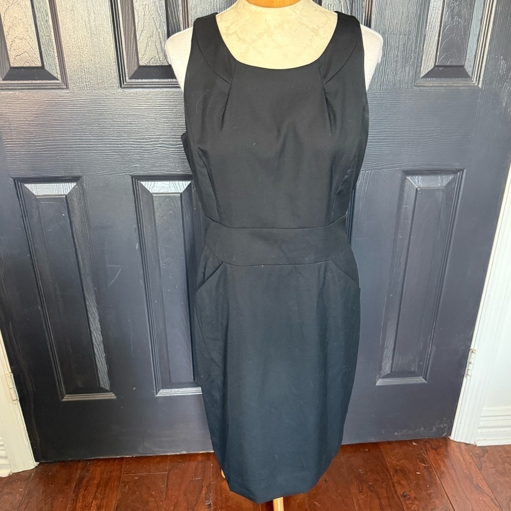 J. Crew Suiting Black Sleeveless Sheath Dress Crew Neck Midi Size 10